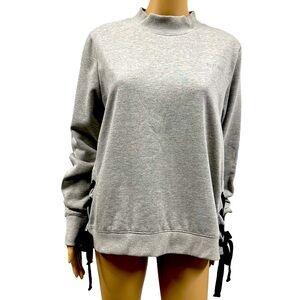 Bebe Sport Gray Black Lace Up Sides Rhinestone Logo Heather Gray Sweatshirt L
